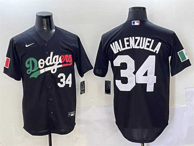 Mens Los Angeles Dodgers #34 Fernando Valenzuela Black Mexico Flag Cool Base Stitched Jersey